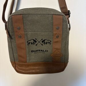 Buffalo David Bitton Canvas Crossbody Bag Olive Brown Unisex Rustic Style